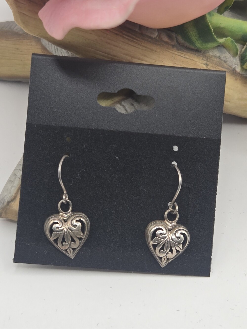 Sterling Silver Heart Filigree Drop Earrings - Silver